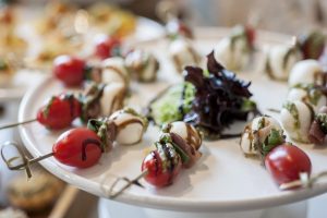Hors d'oeuvres on a plate served by Green Mill Catering