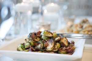 Square dish with Brussel sprouts by Green Mill Cater